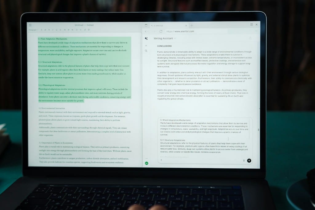 Laptop showing a text and an AI writing assistant