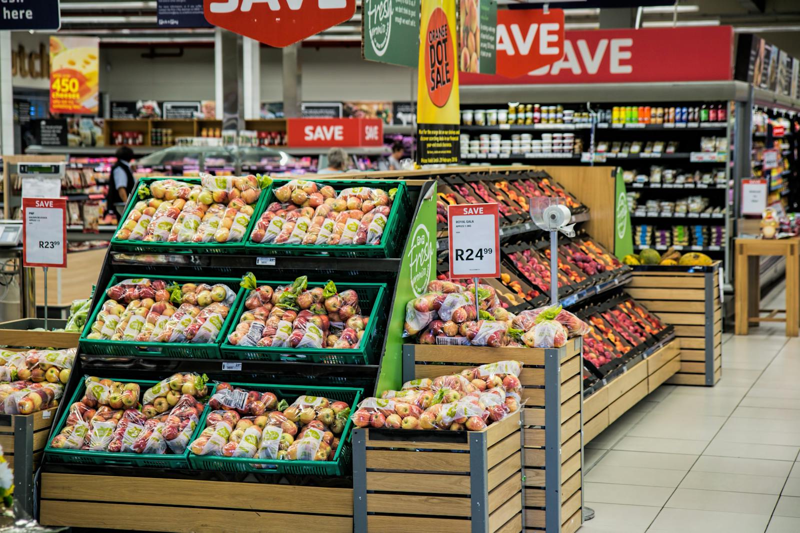 Grocery aisle filled with packaged products
